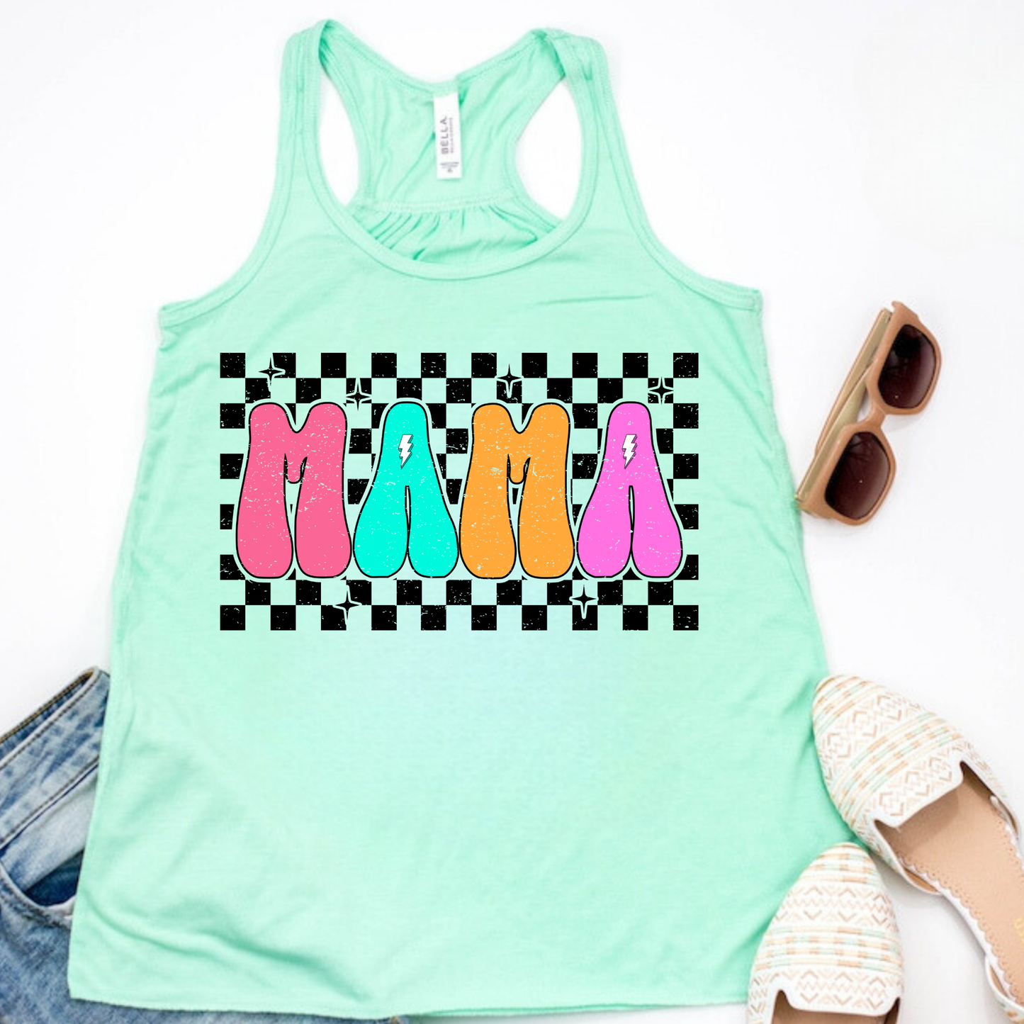 Checkered Mama TANK TOP - Racer Back Next Level Tank - MOTHER’S DAY SALE