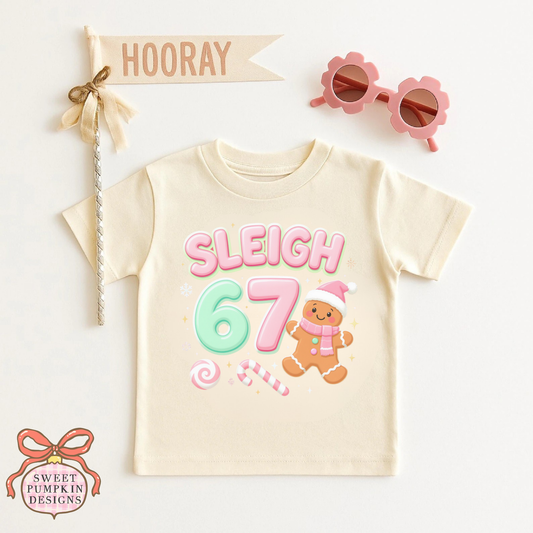 Kids Gingerbread Christmas Shirt | Cute “Sleigh 67” Holiday Tee