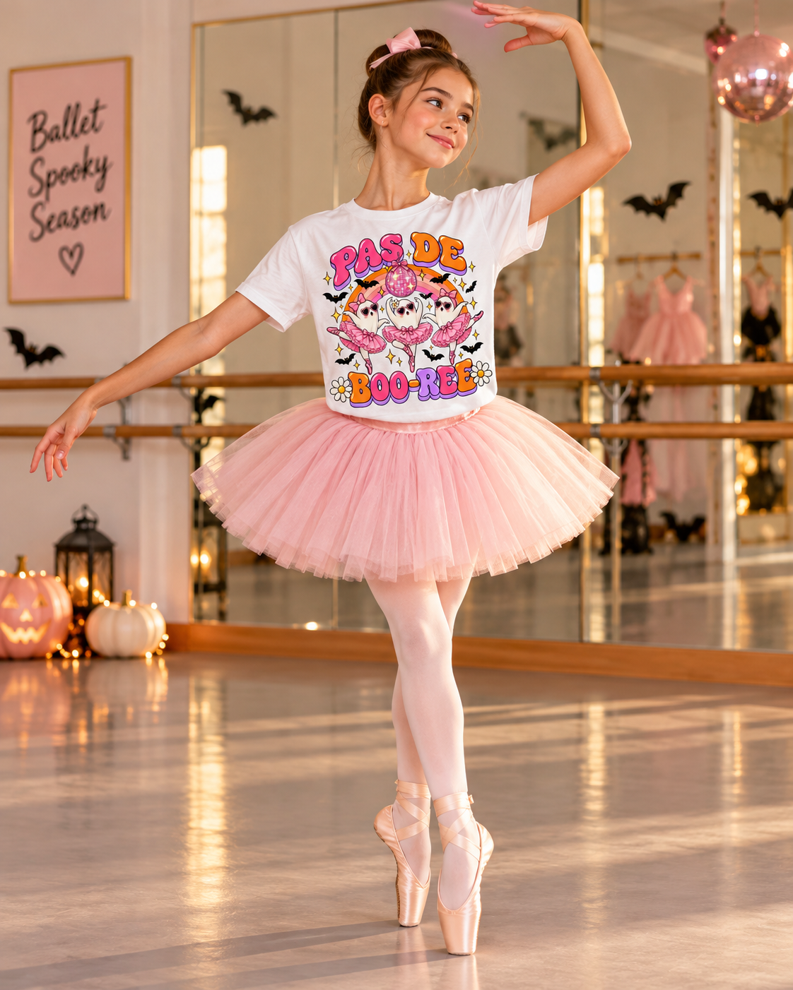Pas de Boo-ree Halloween Ballet Shirt | Retro Ghost Dance Tee for Girls