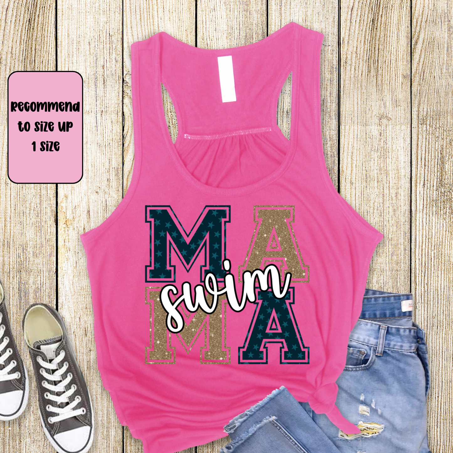 Swim Mama Racerback Tank Top | Swim Team Mom Tank | Next Level Tank for Moms | Cute Swim Meet Outfit | Summer Sports Mom Tank