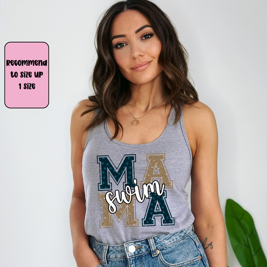 Swim Mama Racerback Tank Top | Swim Team Mom Tank | Next Level Tank for Moms | Cute Swim Meet Outfit | Summer Sports Mom Tank