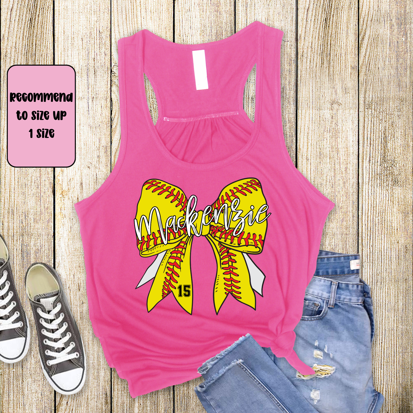 Custom Softball Bow Racerback Tank Top | Softball Mom Tank | Next Level Tank for Sports Moms | Cute Game Day Tank | Summer Softball Outfit