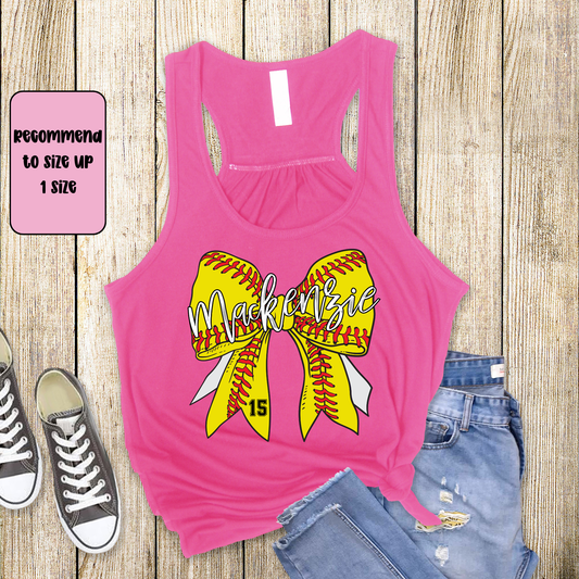 Custom Softball Bow Racerback Tank Top | Softball Mom Tank | Next Level Tank for Sports Moms | Cute Game Day Tank | Summer Softball Outfit