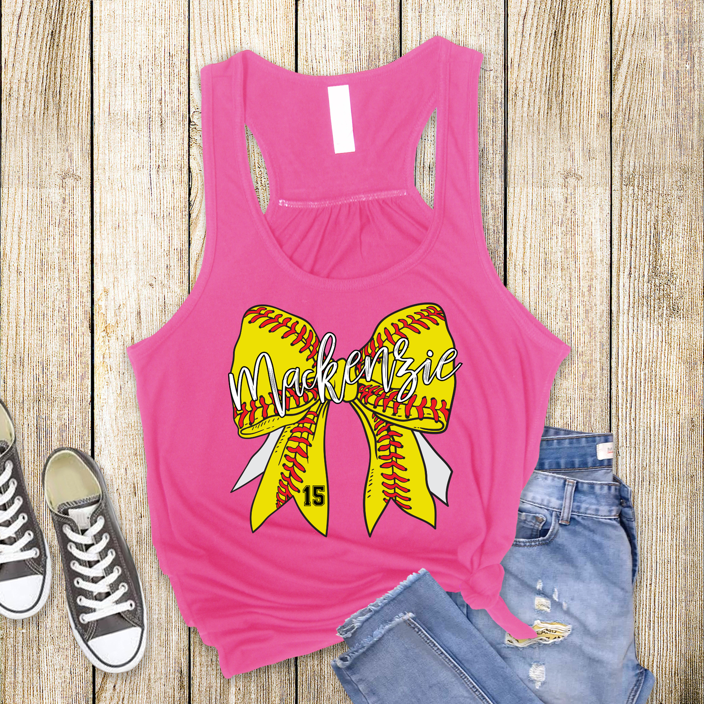 Custom Softball Bow Racerback Tank Top | Softball Mom Tank | Next Level Tank for Sports Moms | Cute Game Day Tank | Summer Softball Outfit