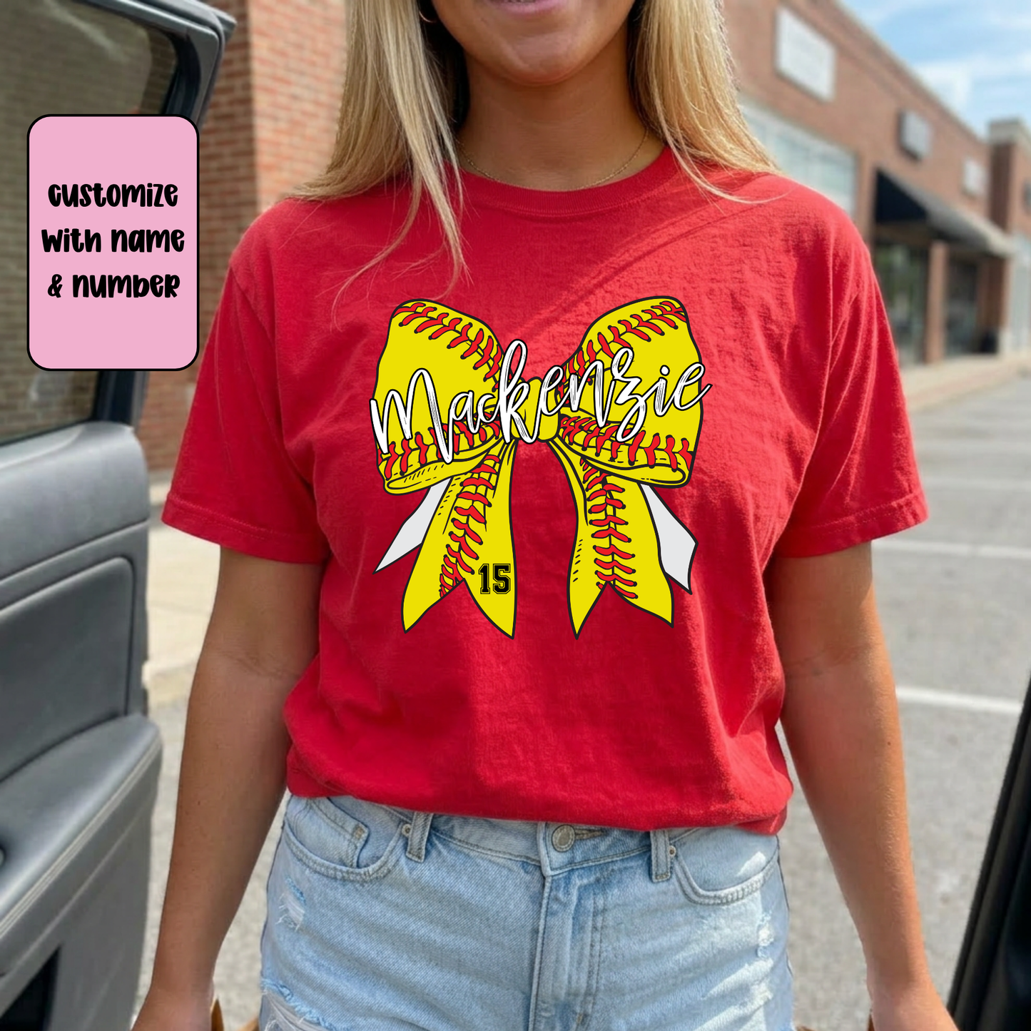 CUSTOM Softball Bow Bella Canvas T-Shirt | Softball Mom Shirt | Cute Game Day Tee | Travel Ball Mom Shirt | Sports Mom Graphic Tee