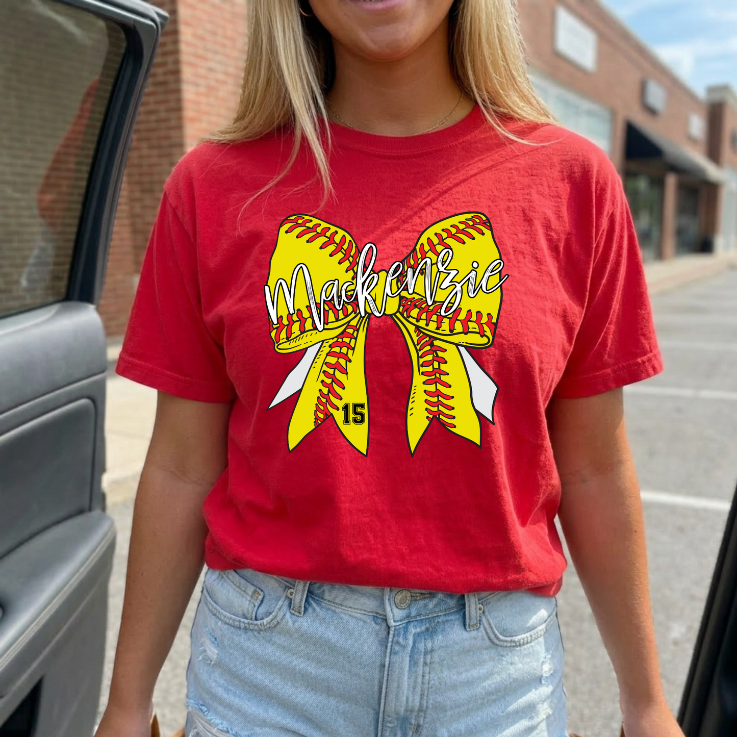 CUSTOM Softball Bow Bella Canvas T-Shirt | Softball Mom Shirt | Cute Game Day Tee | Travel Ball Mom Shirt | Sports Mom Graphic Tee