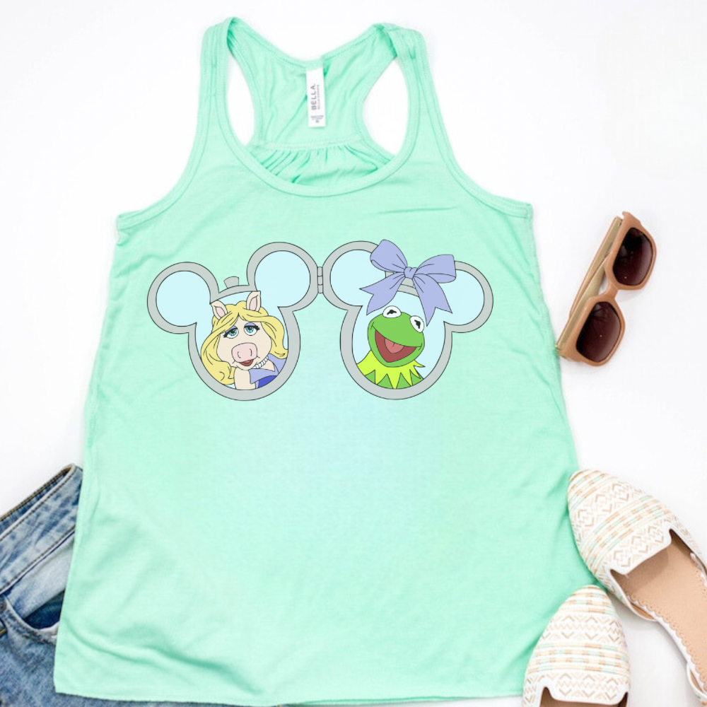 PIGGY & KERMIE HEART LOCKET Racerback Tank for Women – Lightweight Vacation Graphic Tank