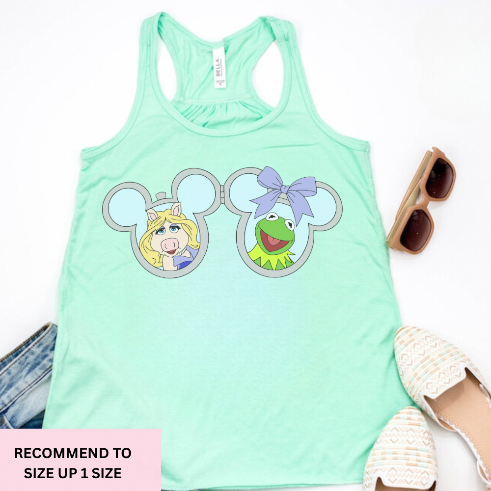 PIGGY & KERMIE HEART LOCKET Racerback Tank for Women – Lightweight Vacation Graphic Tank