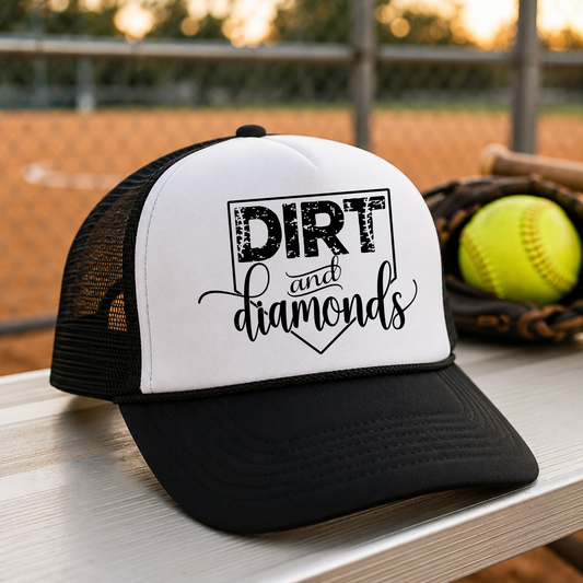 Dirt & Diamonds Softball Foam Trucker Hat | Snapback Hat for Softball Moms | Cute Game Day Hat | Sports Mom Trucker Cap | Softball Season Hat