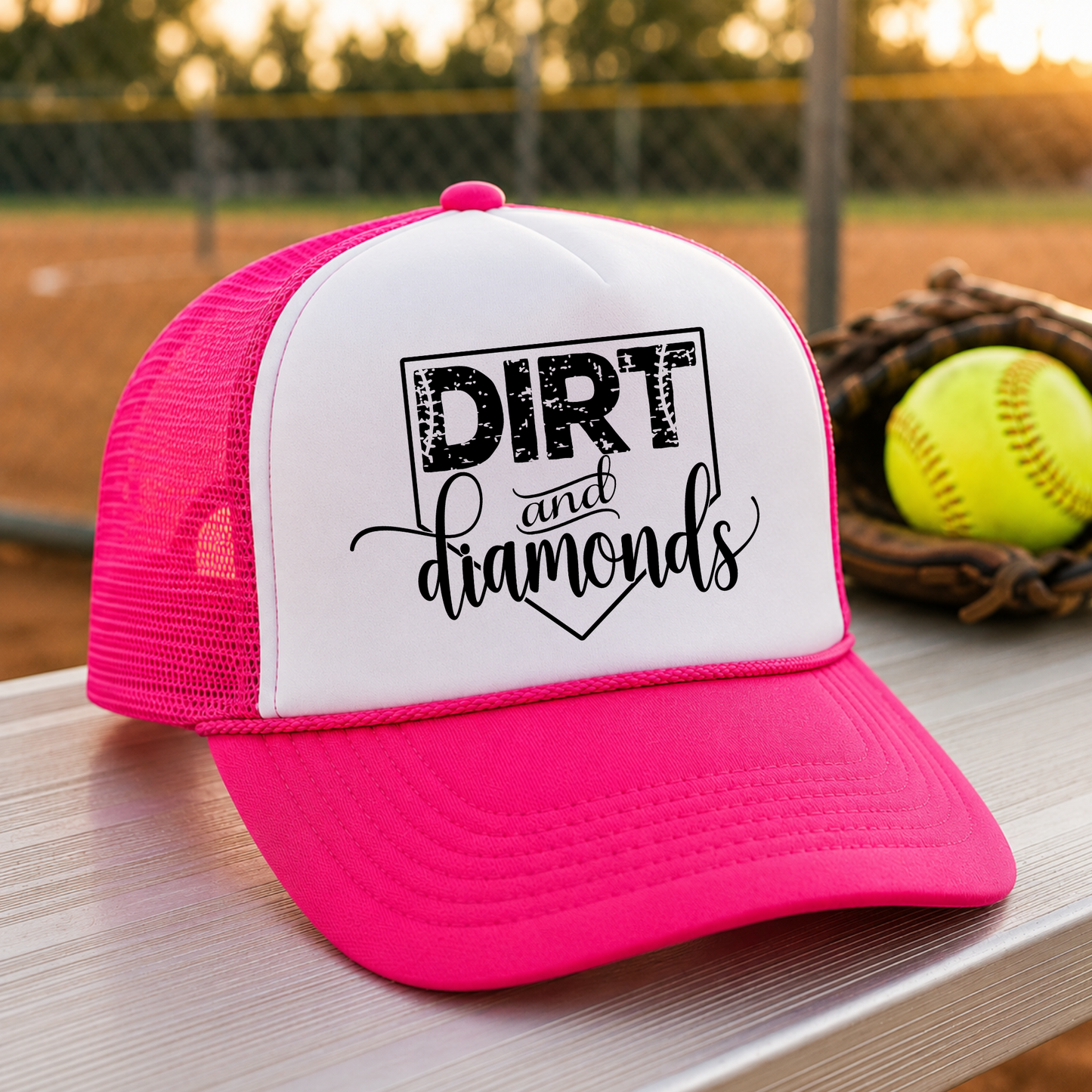 Dirt & Diamonds Softball Foam Trucker Hat | Snapback Hat for Softball Moms | Cute Game Day Hat | Sports Mom Trucker Cap | Softball Season Hat