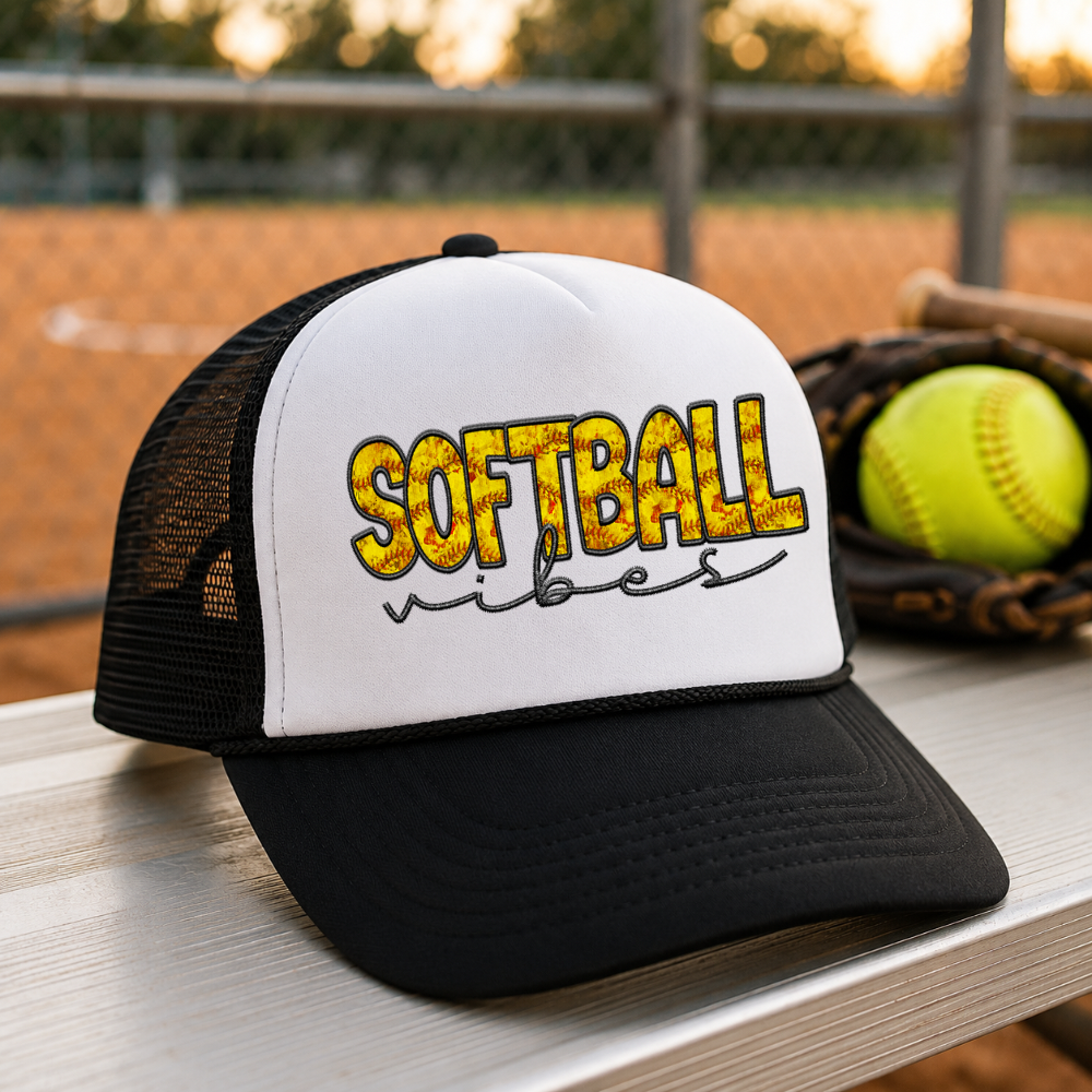 Softball Vibes Foam Trucker Hat | Snapback Hat for Softball Moms | Cute Game Day Hat | Sports Mom Trucker Cap | Softball Season Hat