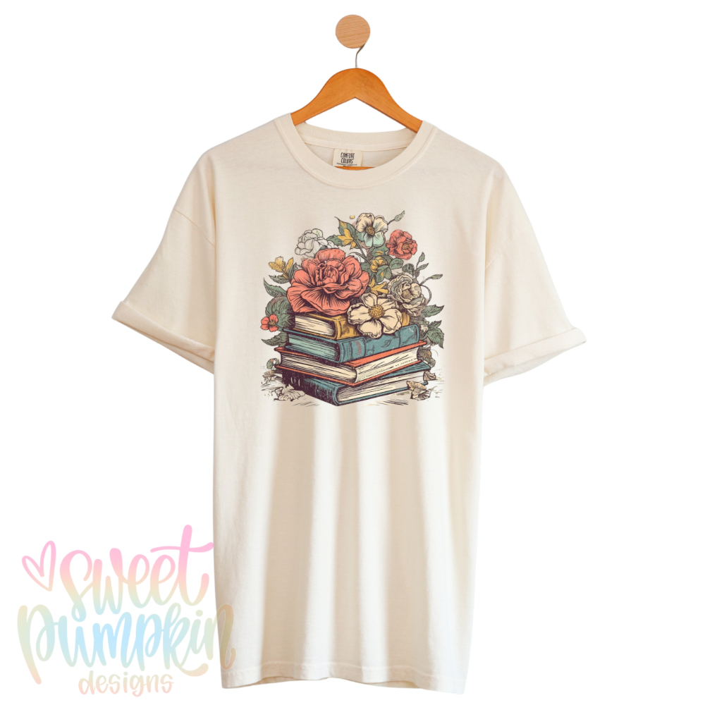 FLORAL BOOK STACK SHIRT - ENCHANTED READING SALE