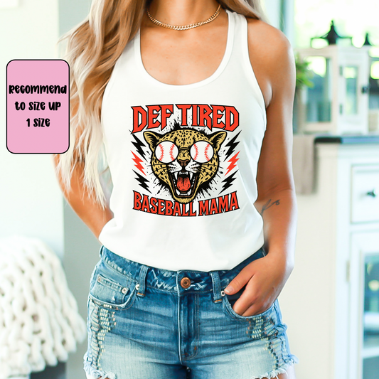 Def Tired Baseball Mama Racerback Tank Top | Baseball Mom Tank | Next Level Tank for Sports Moms | Cute Game Day Tank | Summer Baseball Outfit