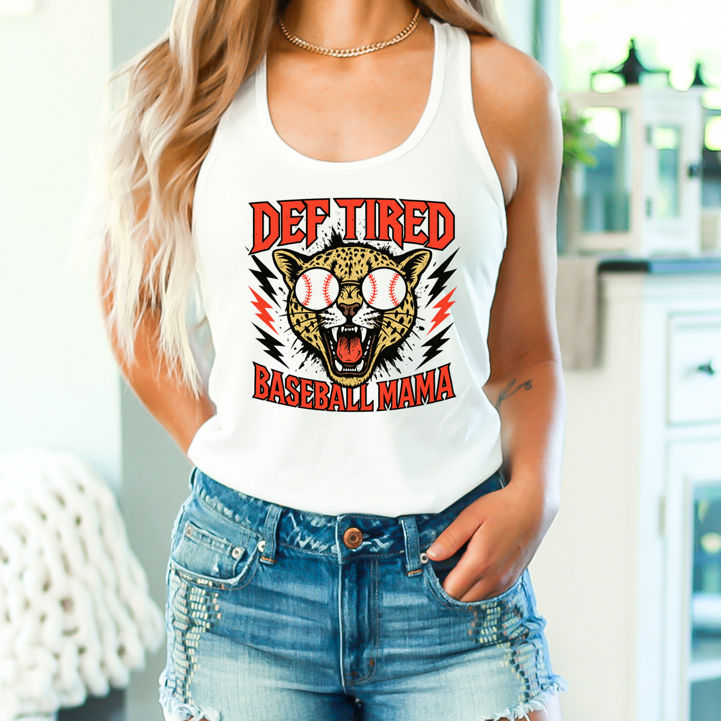 Def Tired Baseball Mama Racerback Tank Top | Baseball Mom Tank | Next Level Tank for Sports Moms | Cute Game Day Tank | Summer Baseball Outfit