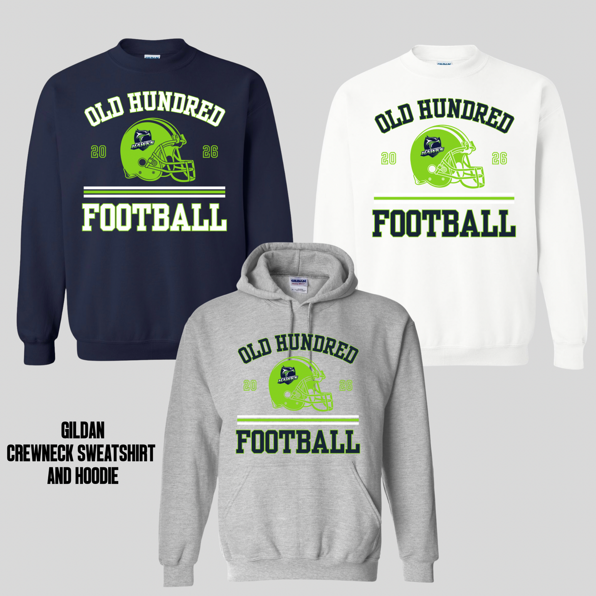 OLD HUNDRED HAWKS FOOTBALL - VARSITY DESIGN WITH PLAYER NAME PERSONALIZATION ON BACK