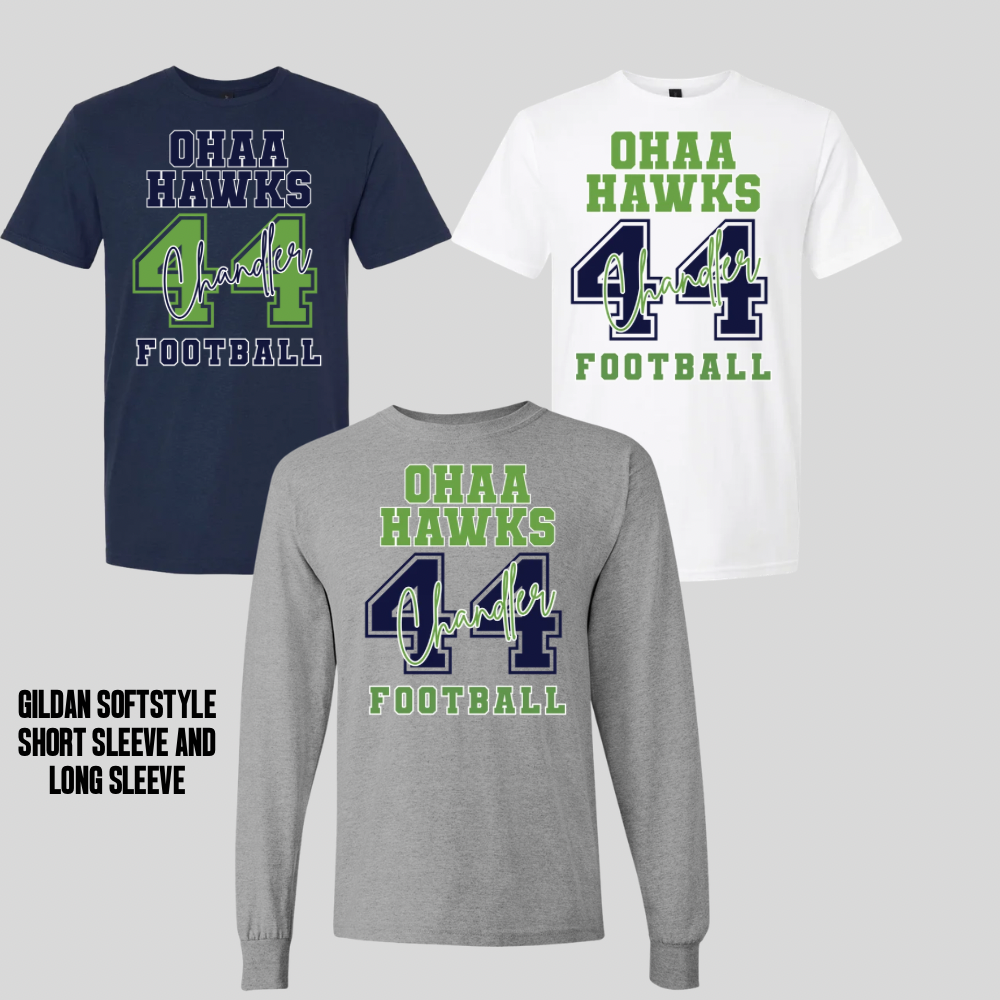 OLD HUNDRED HAWKS FOOTBALL - OHAA FOOTBALL WITH PLAYER NAME & NUMBER