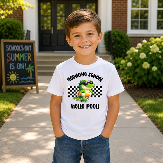 Goodbye School Hello Pool | Last Day of School Shirt for Boys | Cute End of School Tee | Summer Break Shirt for Kids | Boys Graphic T-Shirt | Last Day Outfit