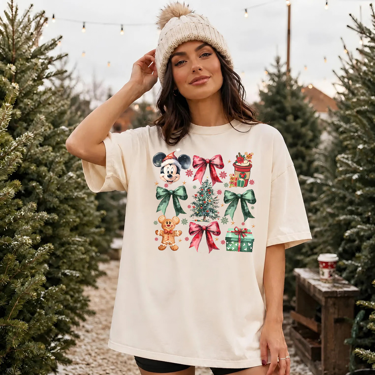 Christmas Mouse Bow Collage Shirt | Bella Canvas Christmas Graphic Tee