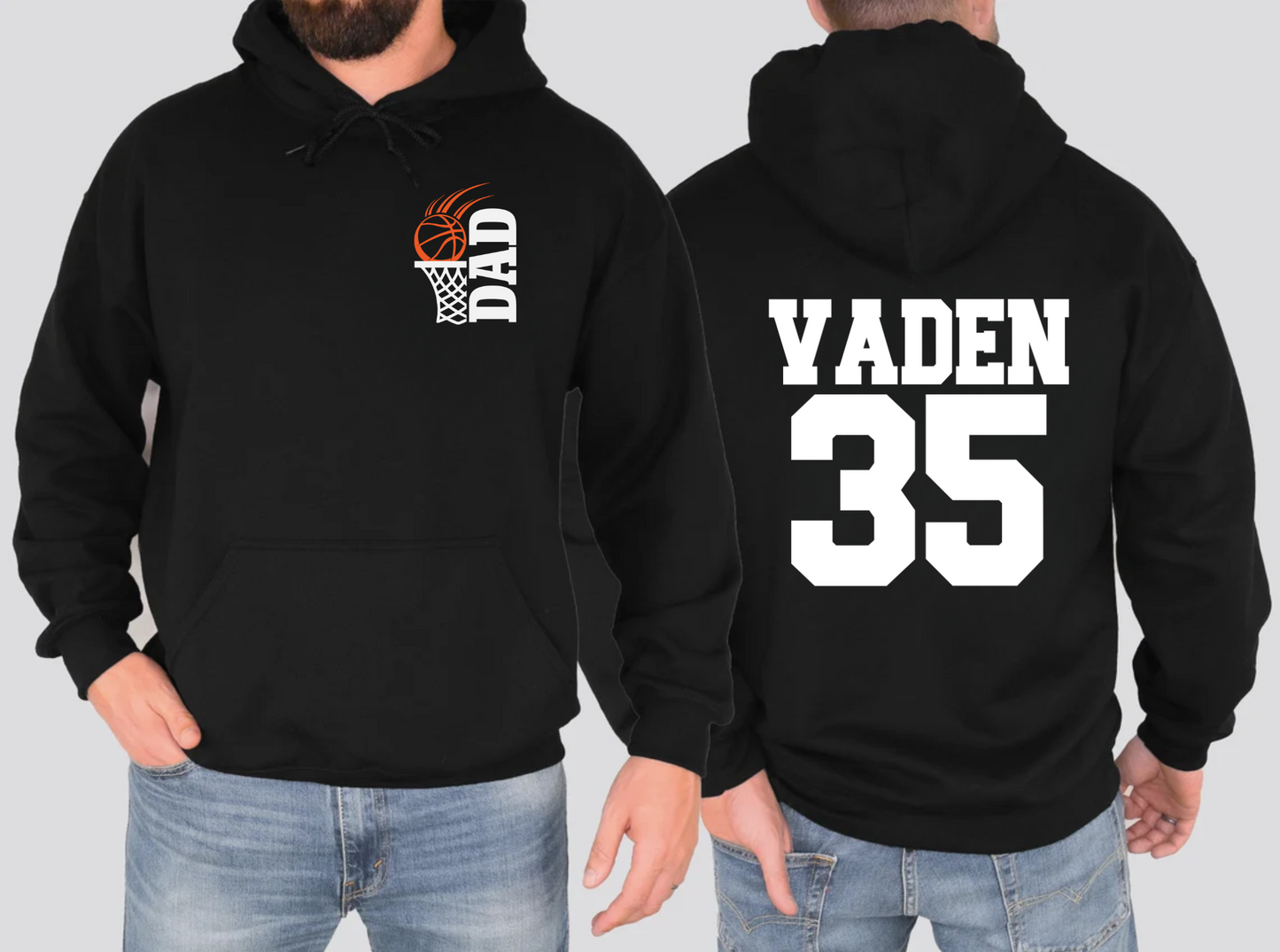 Personalized Basketball Dad Hoodie with Name & Number On Back
