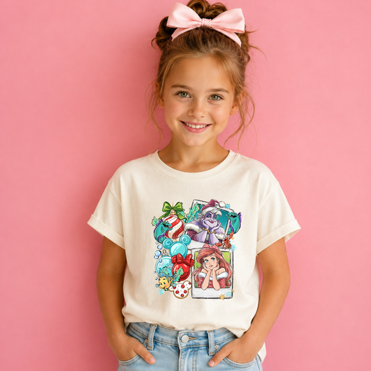 Mermaid Princess Collage Magical Theme Park Christmas Kids Shirt | Toddler & Youth Sizes