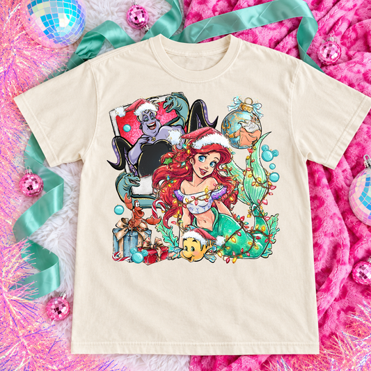 Princess Mermaid Collage Magical Christmas Party Shirt | Theme Park Christmas Shirt