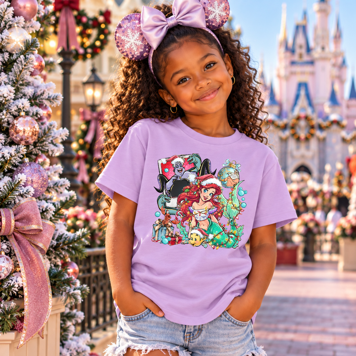 Mermaid Princess Collage Magical Theme Park Christmas Kids Shirt | Toddler & Youth Sizes