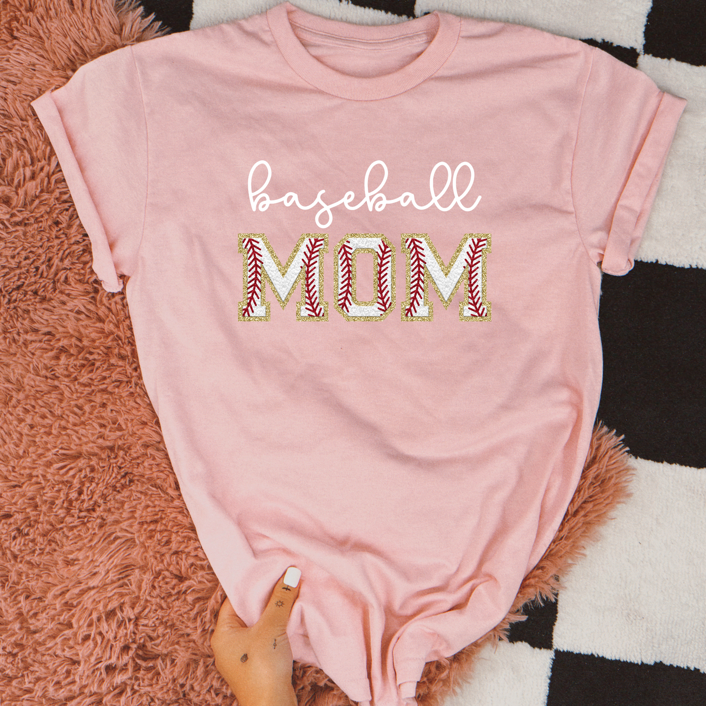 Baseball Mom Chenille Patch Shirt | Baseball Mom T-shirt