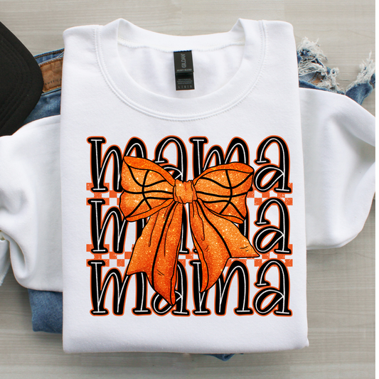 Basketball mama bow sweatshirt for women, cozy game day crewneck for basketball moms