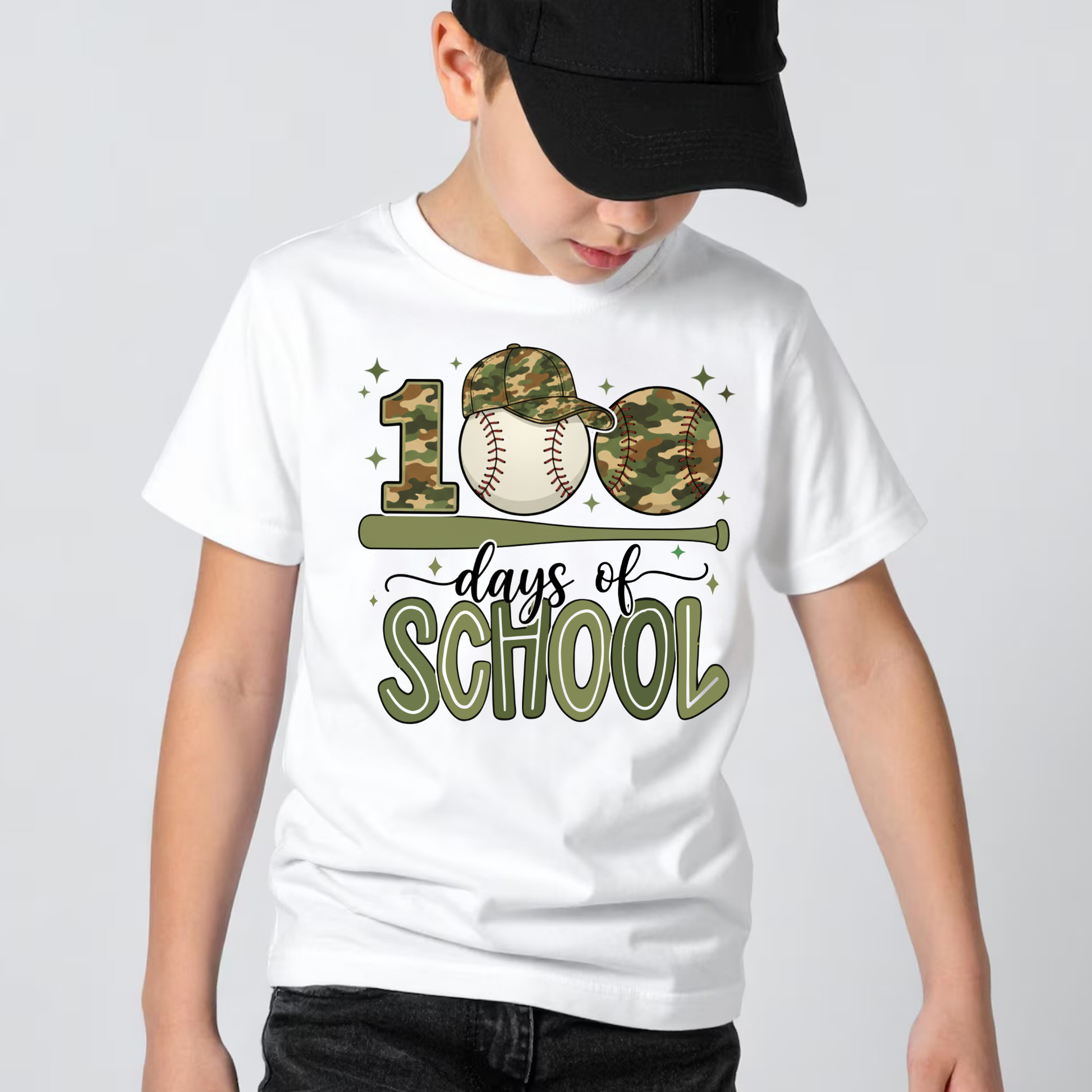 Boys baseball themed 100 days of school shirt for kids, perfect for 100th day of school celebrations, classroom parties, and fun school spirit outfits.