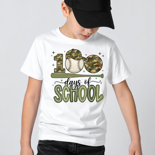 Boys baseball themed 100 days of school shirt for kids, perfect for 100th day of school celebrations, classroom parties, and fun school spirit outfits.