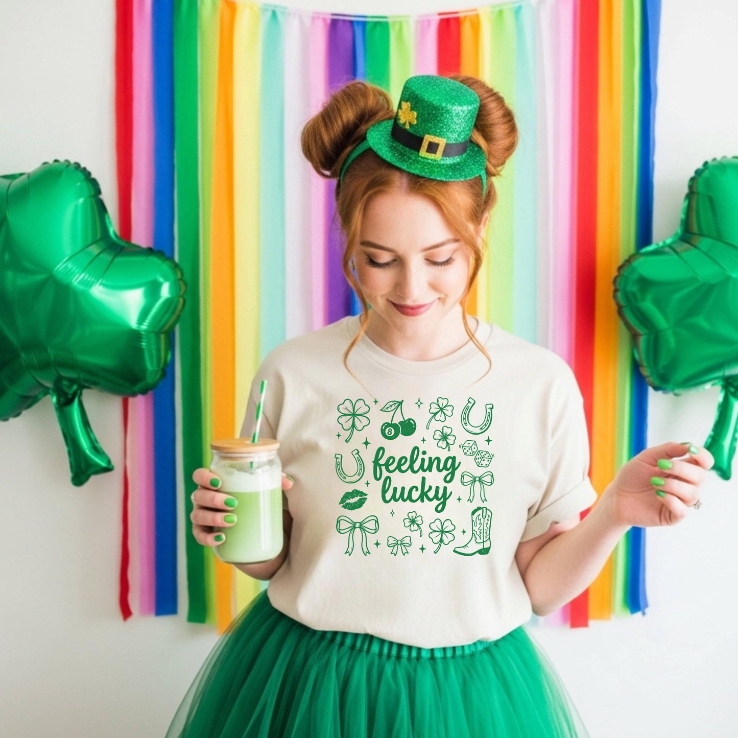 feeling lucky st patricks day shirt for moms, festive st patricks day tee for women, casual holiday shirt feeling lucky, comfy mom st patricks day outfit, spring festive graphic tee