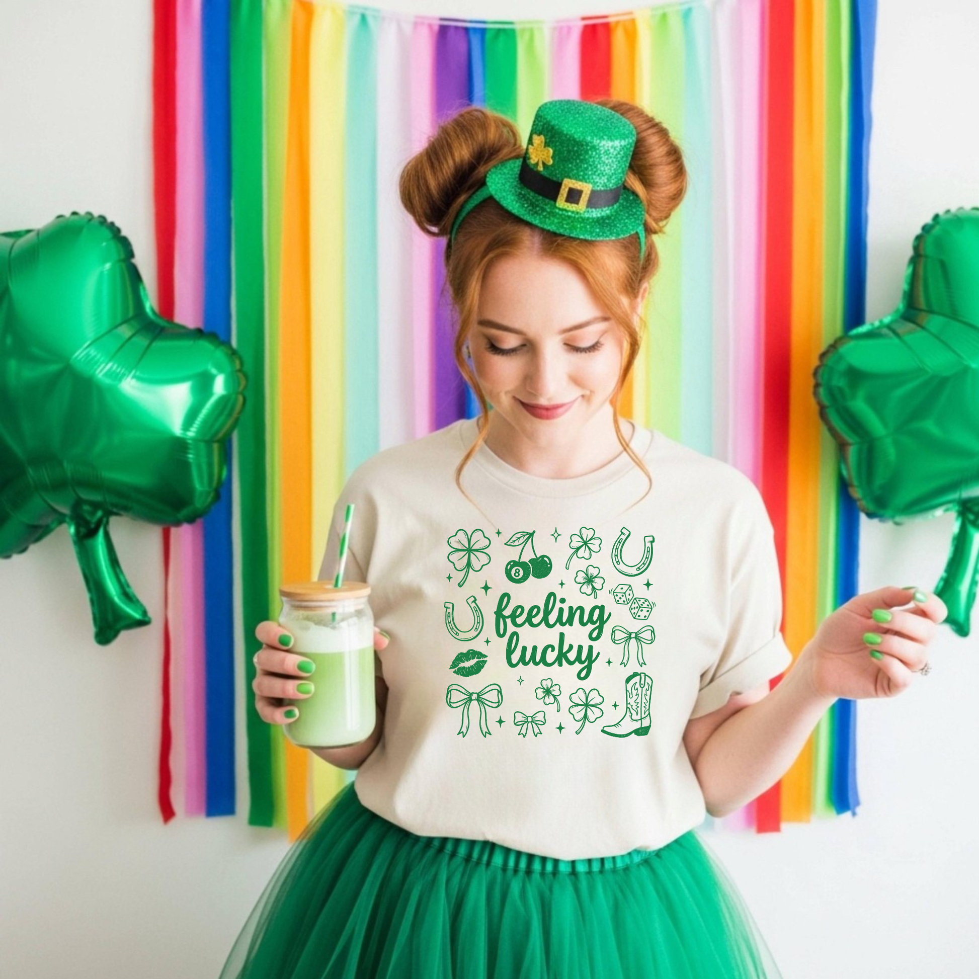 feeling lucky st patricks day shirt for moms, festive st patricks day tee for women, casual holiday shirt feeling lucky, comfy mom st patricks day outfit, spring festive graphic tee
