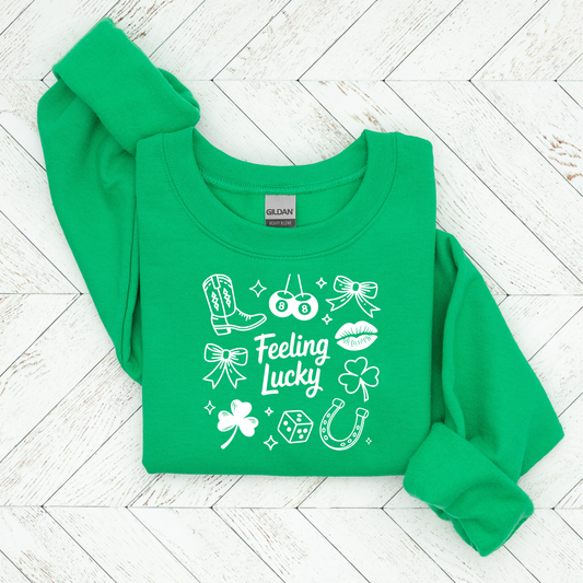 Feeling Lucky St. Patrick’s Day sweatshirt green festive clover crewneck for women