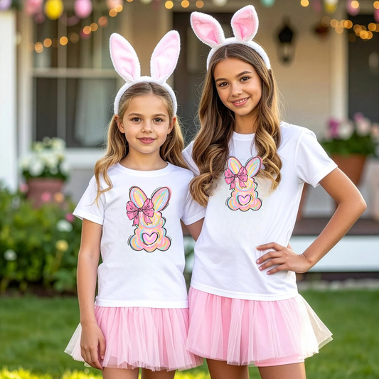 Girls pink brushstroke Easter bunny shirt for toddlers and kids, cute spring Easter outfit for egg hunt and church