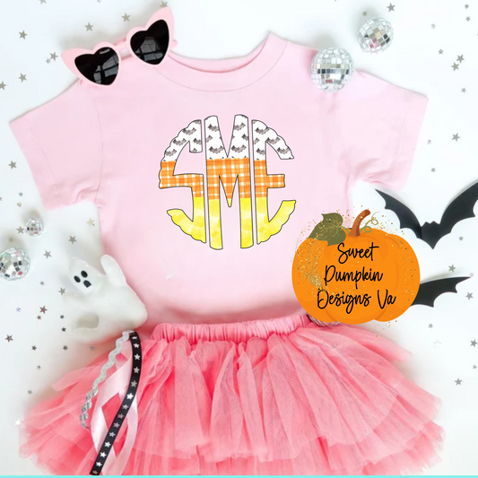 Candy Corn Monogram Halloween Shirt for Girls