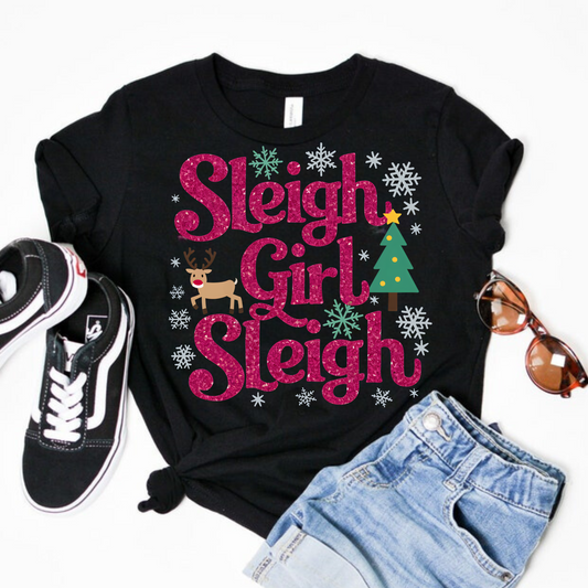 Girls Christmas Shirt | “Sleigh Girl Sleigh” Holiday Tee