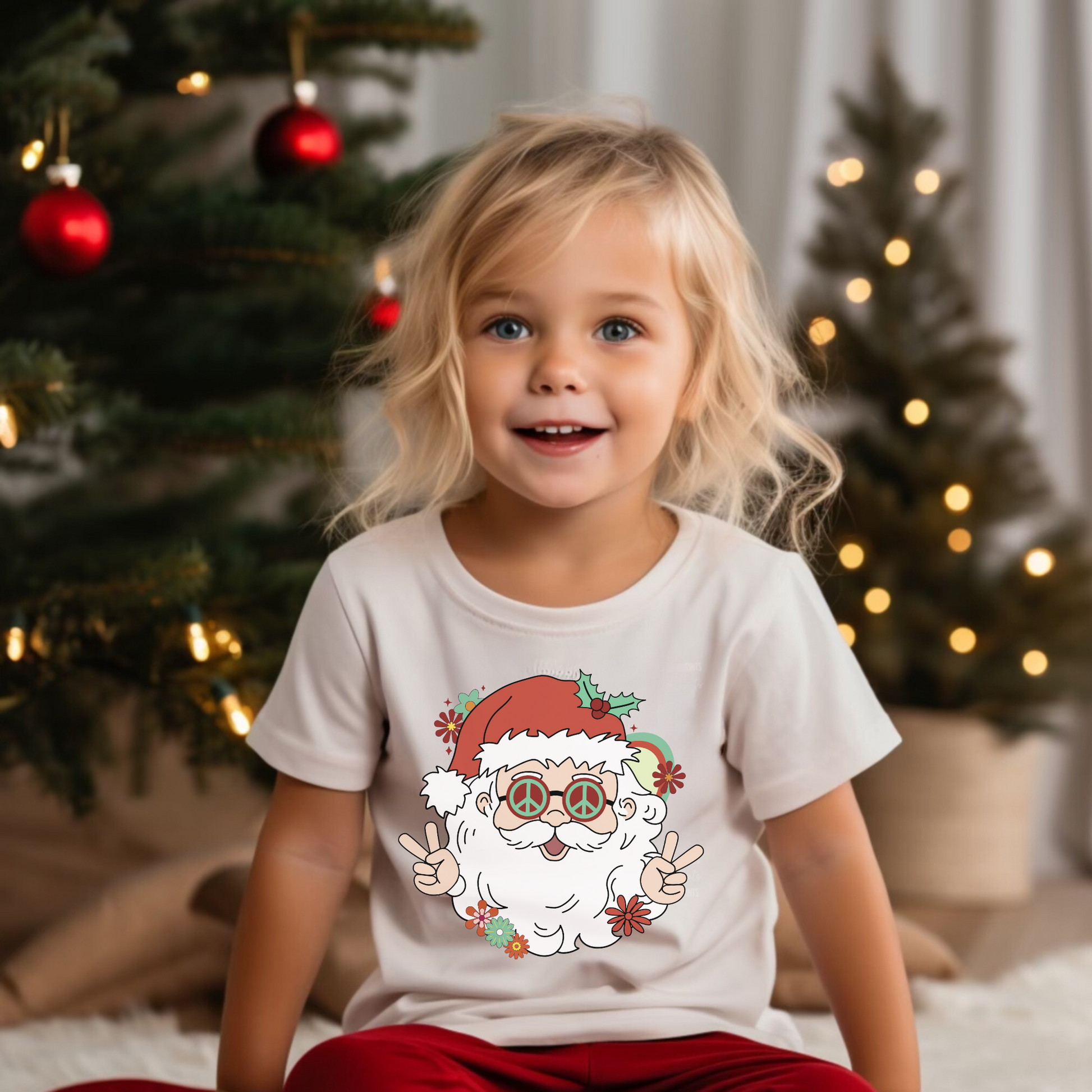 Retro Hippie Santa shirt for kids.