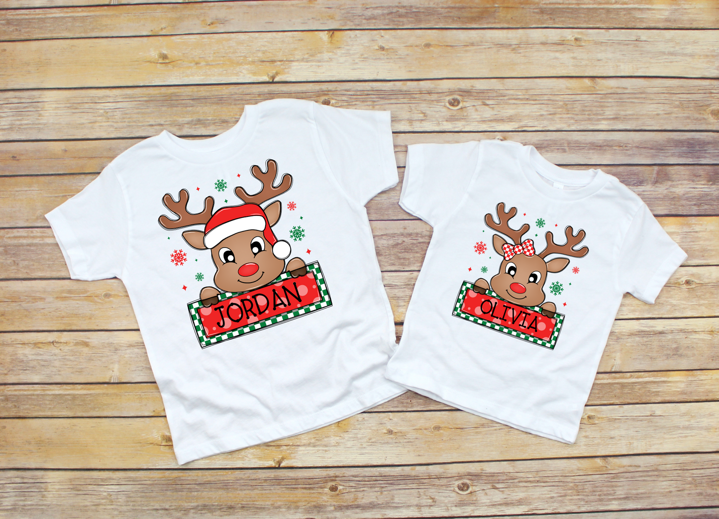 Personalized Boy and Girl Reindeer Christmas Shirt | Kids Shirt with Name