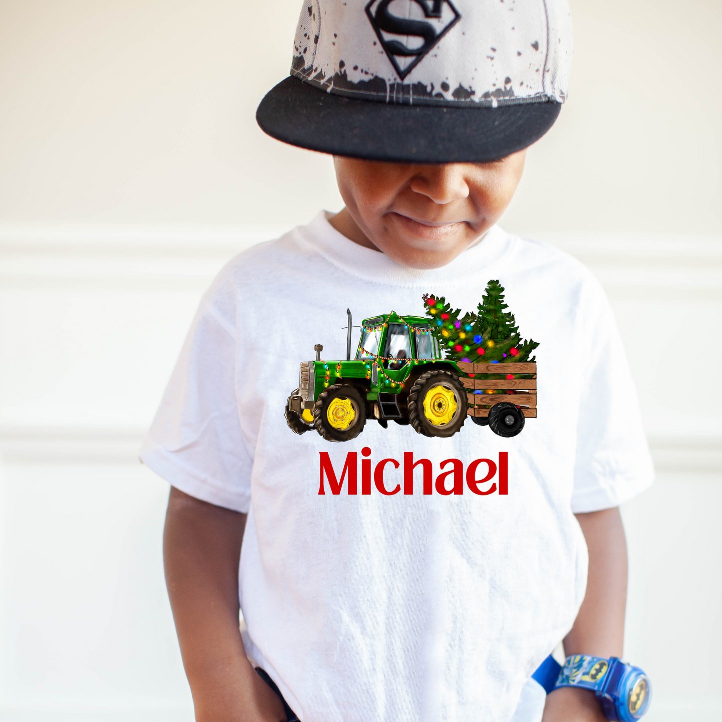 Personalized Christmas Tractor Shirt for Kids | Kids Shirt with Name