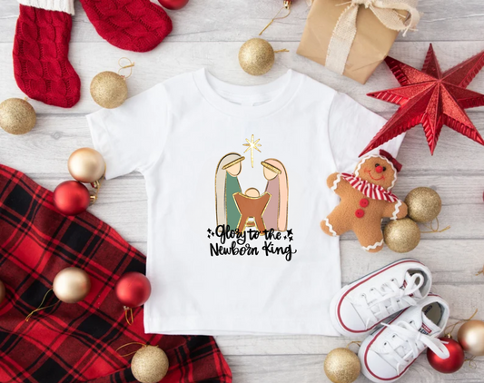 Christmas Nativity Scene "Glory to the Newborn King" Shirt for Kids