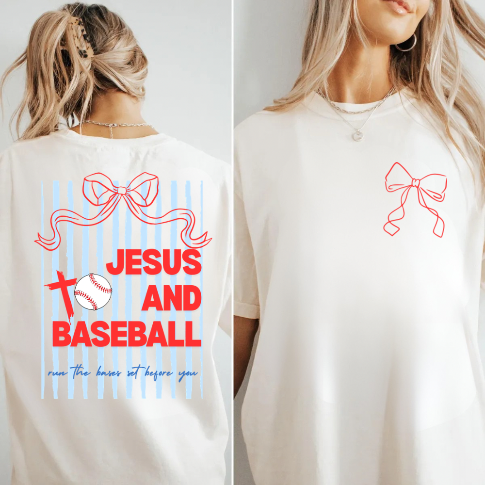 Preppy Christian baseball shirt for women on Comfort Colors tee, faith and baseball graphic, cute game day outfit for baseball mom, soft vintage style shirt for women