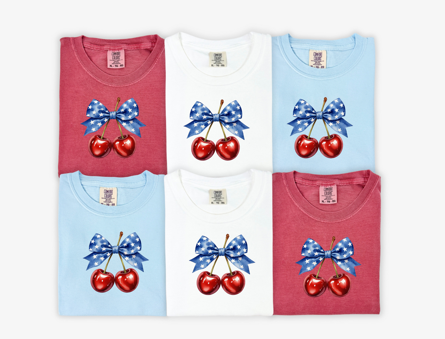 Patriotic American Cherry Coquette Bow Shirt