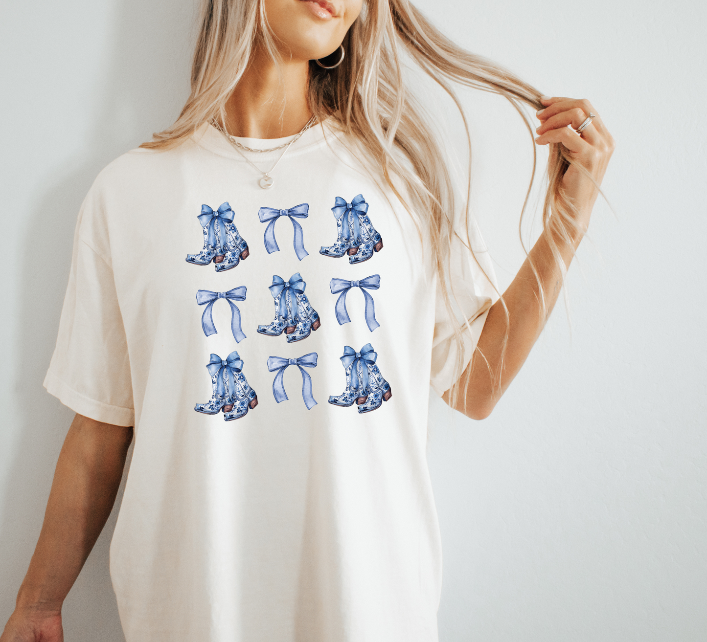 Chinoiserie Cowgirl Boots and Bow Shirt