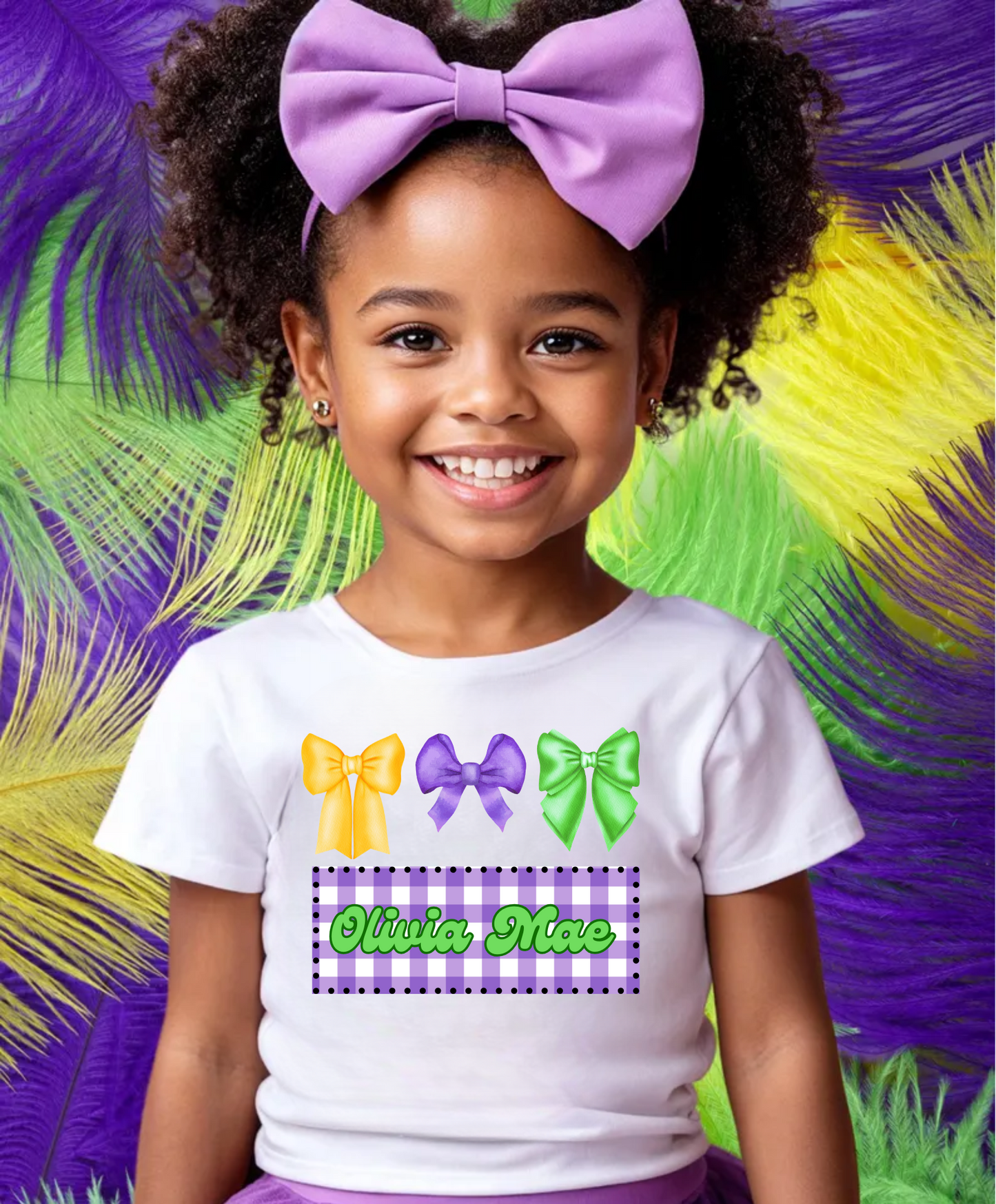 Personalized Mardi Gras Bow Shirt for Girls