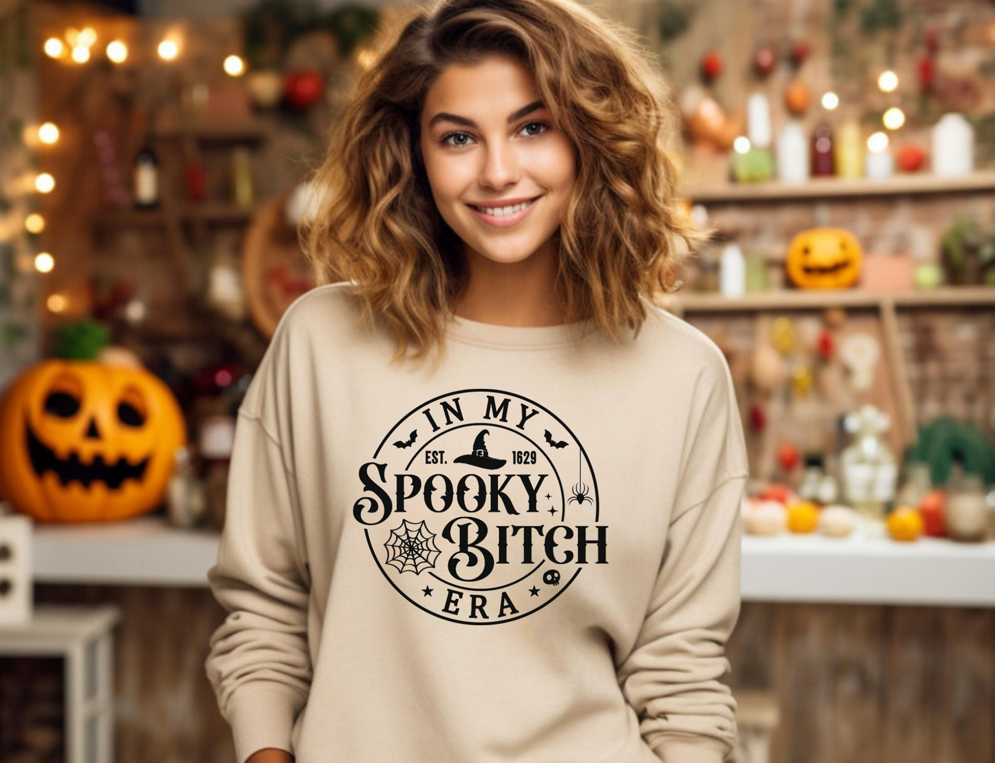 Funny Halloween sweatshirt with "In My Spooky Bitch Era" design - Add a touch of humor and style to your fall wardrobe with this oversized sweatshirt. Perfect for women who want a funny and fashionable Halloween outfit aesthetic during the spooky season.