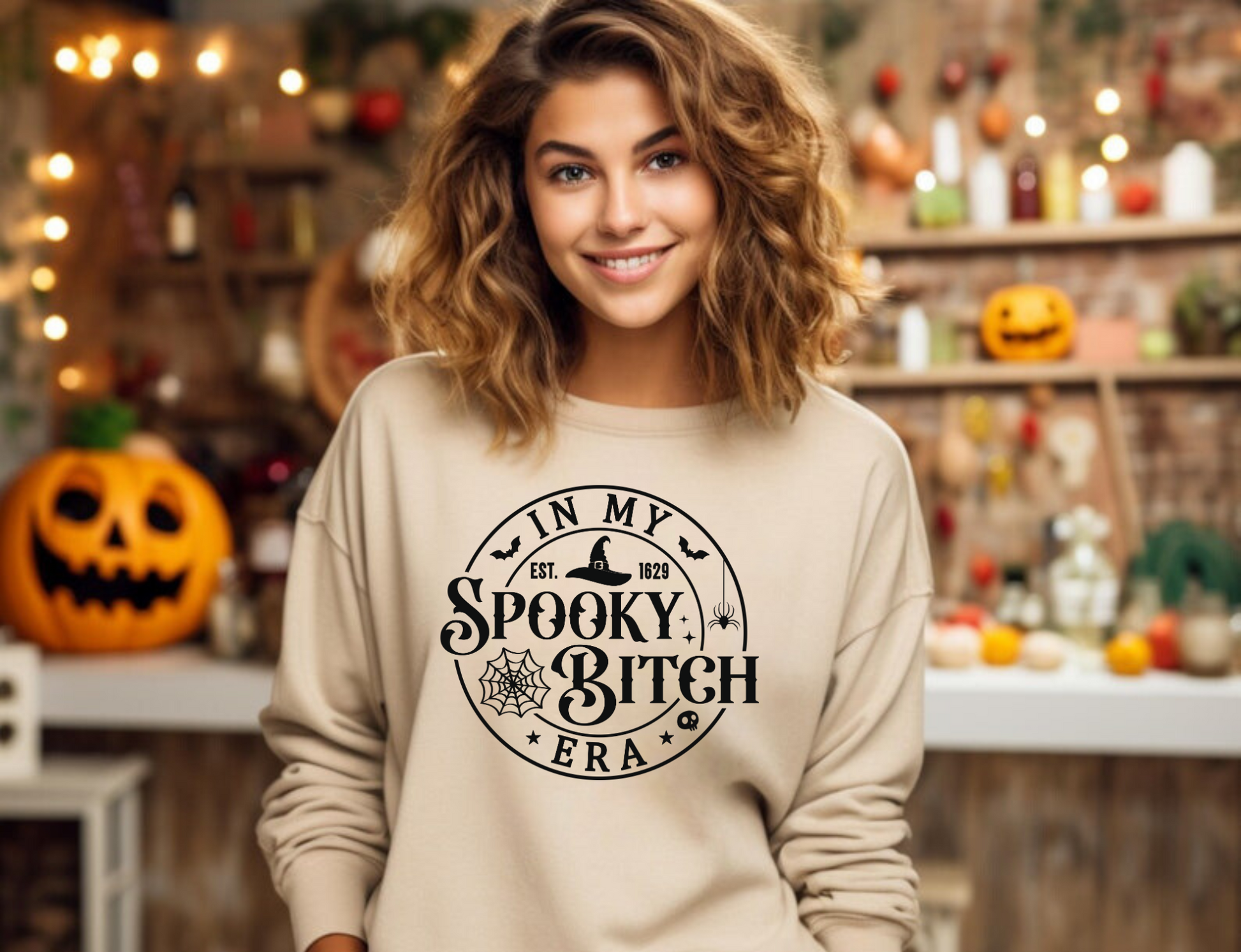 Funny Halloween sweatshirt with "In My Spooky Bitch Era" design - Add a touch of humor and style to your fall wardrobe with this oversized sweatshirt. Perfect for women who want a funny and fashionable Halloween outfit aesthetic during the spooky season.
