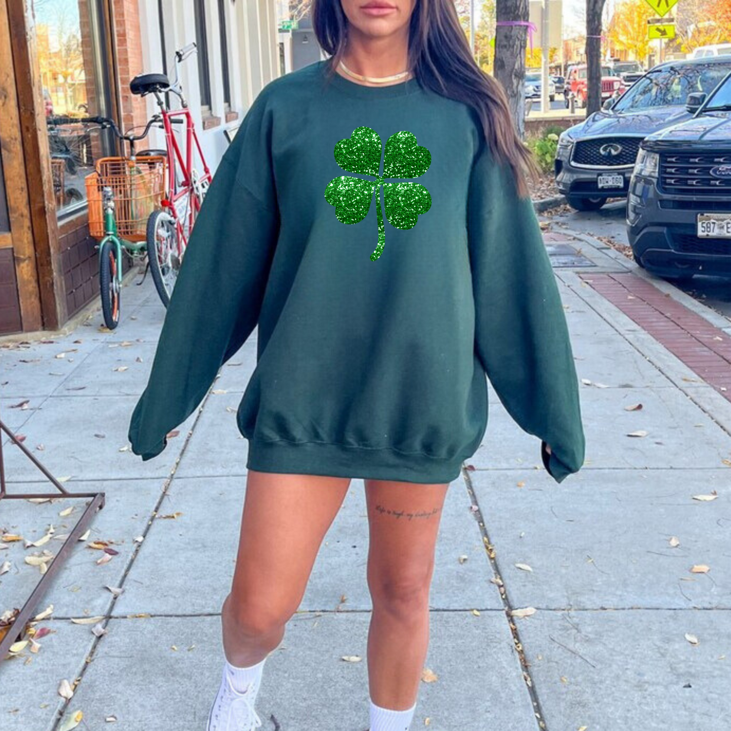 Faux Sequin Shamrock St Patricks Day Sweatshirt
