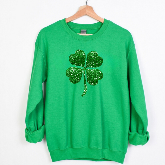Faux Sequin Shamrock St Patricks Day Sweatshirt