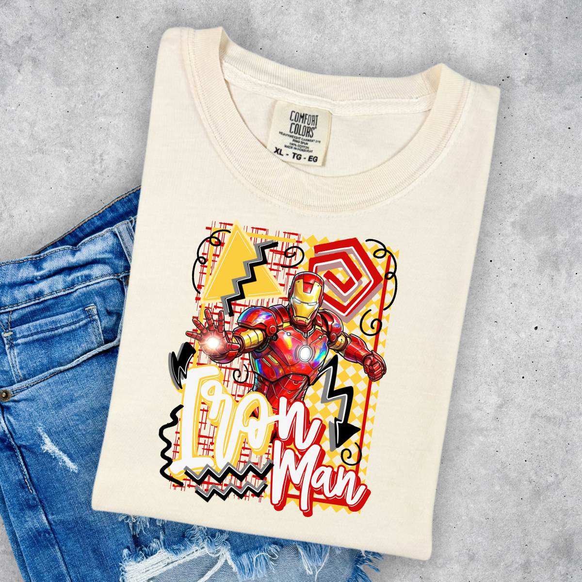 Comfort Colors superhero graphic T-shirt for a superhero-themed cruise vacation, hero meet and greets, and matching family cruise outfits.
