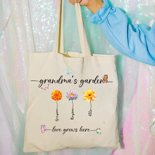 Personalized Grandma's Garden Tote Bag